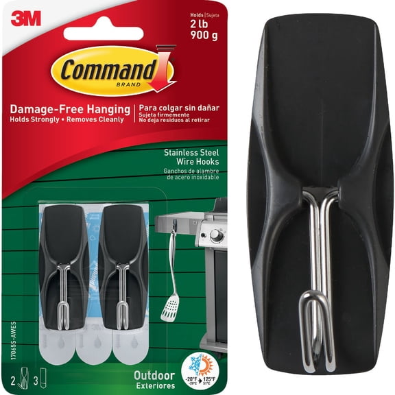 Command Outdoor 2 lb Capacity Stainless Steel Toggle Hooks, Decorate Damage-Free, Water-Resistant Adhesive 17065S-AWES