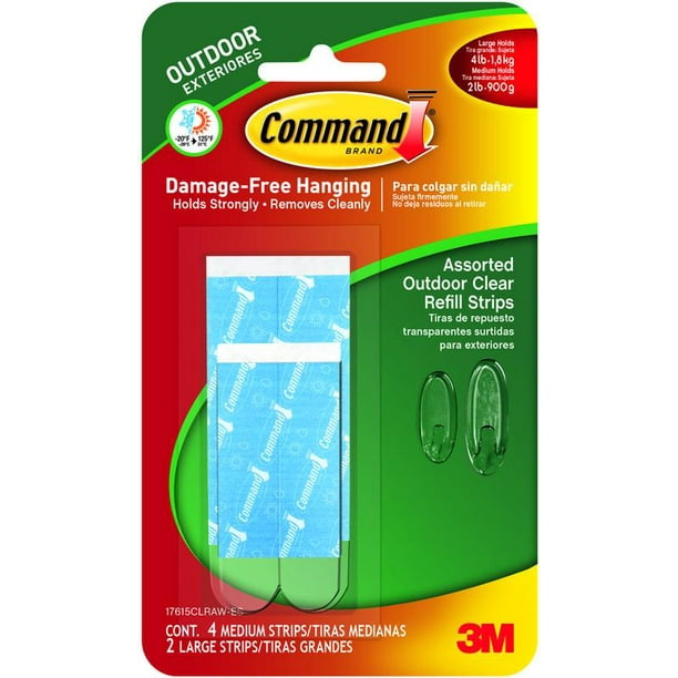 Command Outdoor Clear Strip Refills, Medium and Large, 4 Medium Strips