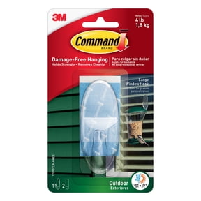 Command Outdoor Clear Window Hook, Large, 1 Hook, 2 Strips/Pack