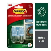 Command Outdoor Clear Window Hooks, Medium, 2 Wall Hooks, 4 Strips/Pack