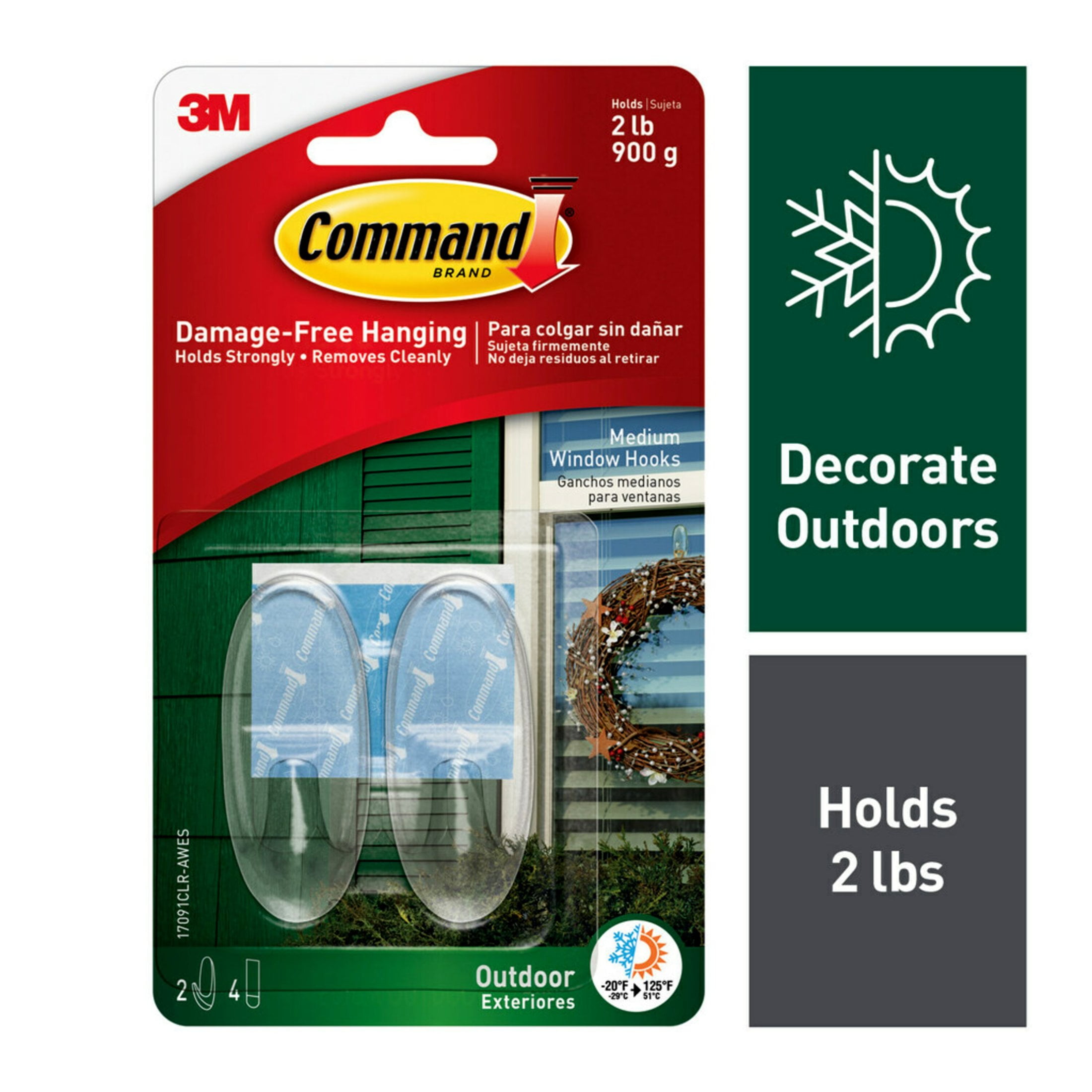 Medium Clear Outdoor Window Hooks with Adhesive Strips