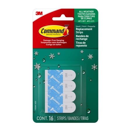 Command Outdoor Foam Strip Refills, White, Small, 16 Strips/Pack