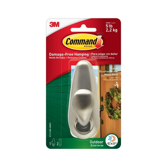 Command Outdoor Large Metal Hook Brushed Nickel