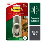 Command Outdoor Hook, Large, Brushed Nickel, 1 Wall Hook, 2 Strips/Pack