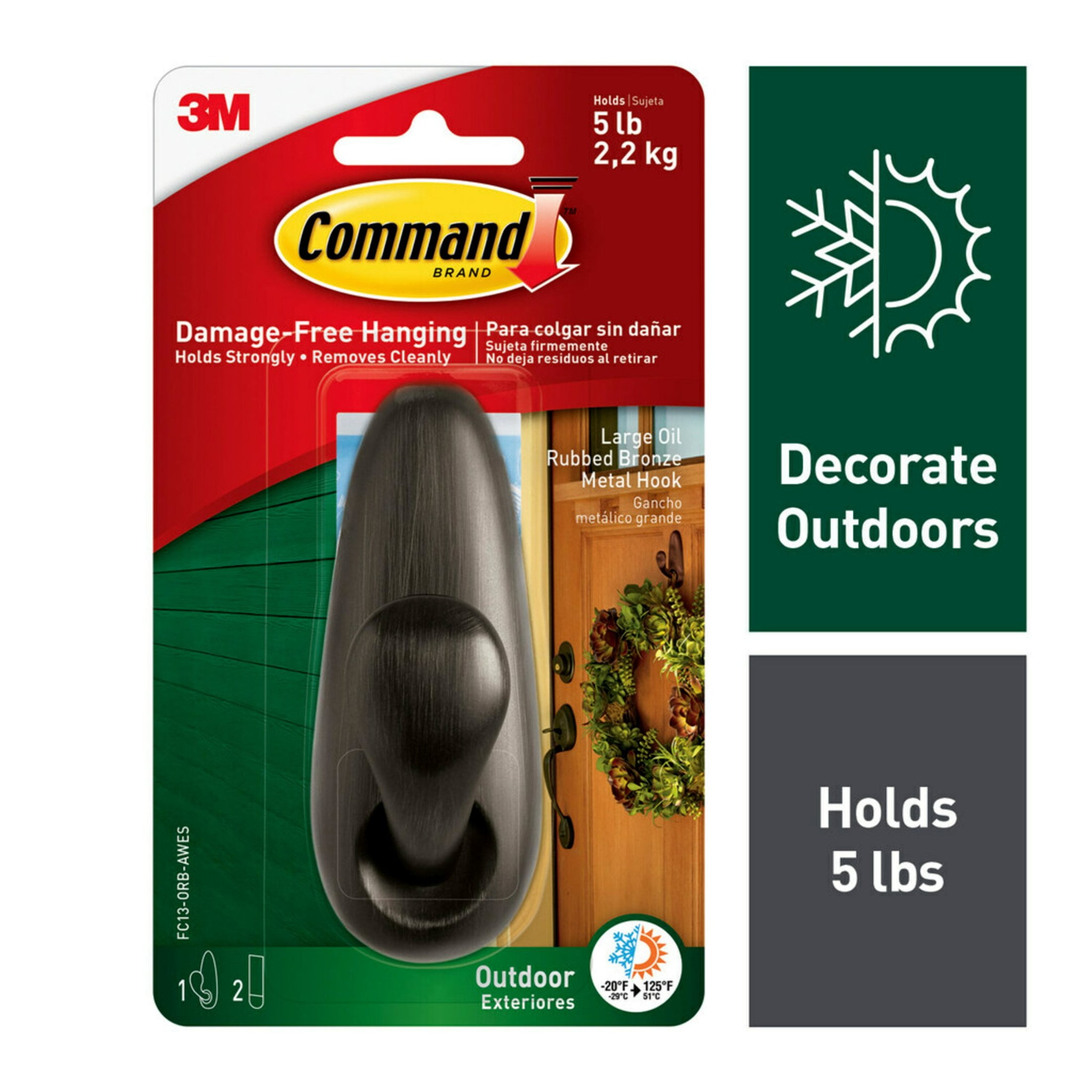 Command Outdoor Hook Large Oil Rubbed Bronze 1 Wall Hook 2 Strips Pack Walmart