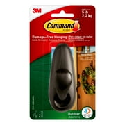 Command Outdoor Hook, Large, Oil Rubbed Bronze, 1 Wall Hook, 2 Strips/Pack