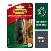 Command Outdoor Hook, Large, Oil Rubbed Bronze, 1 Wall Hook, 2 Strips/Pack