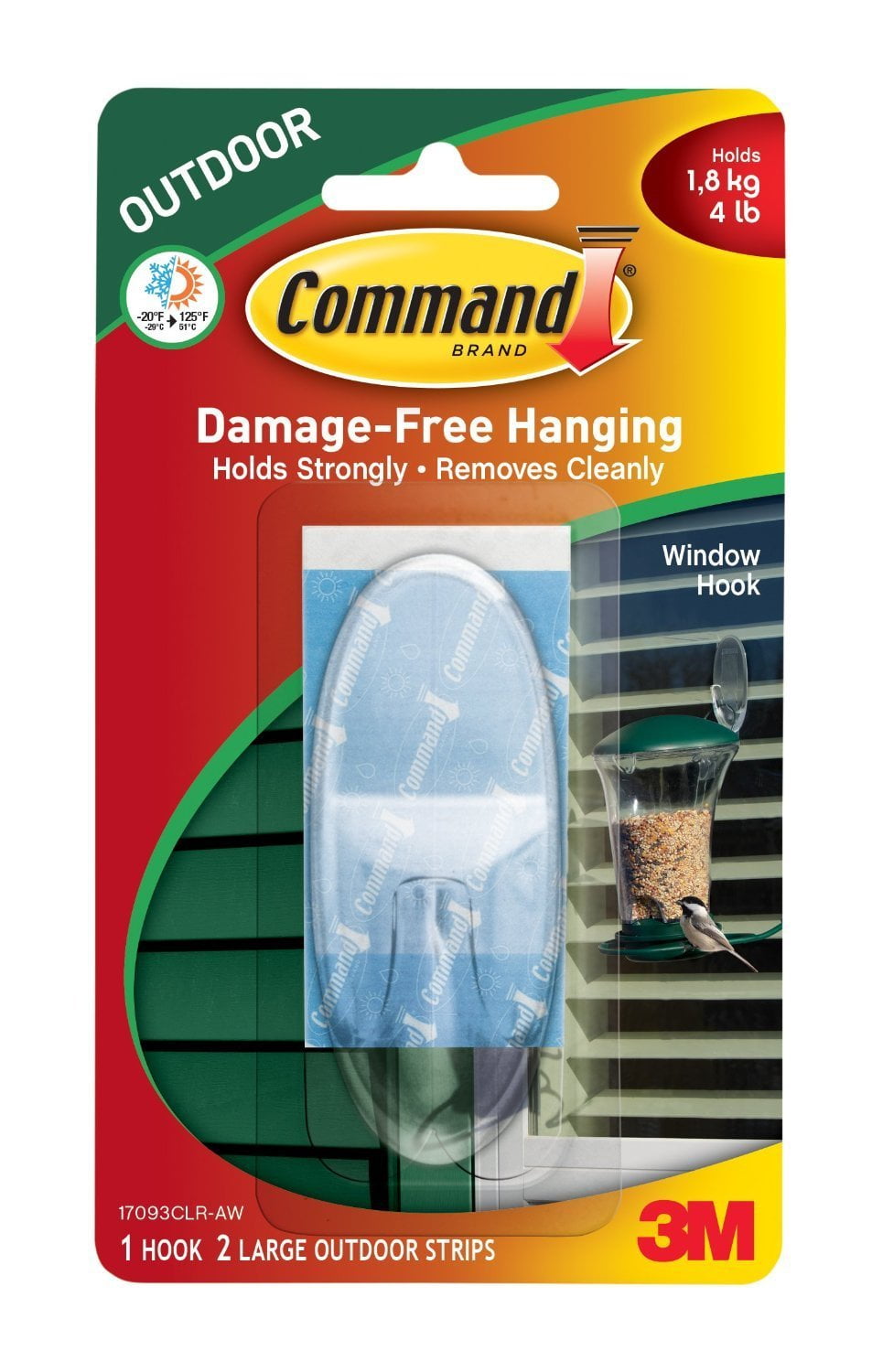 Command Outdoor Large Window Hook, Clear, 2Pack