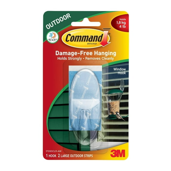 Command Outdoor Large Window Hook, Clear, 2-Pack