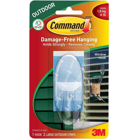 3M Command Outdoor Large Window Hook, Clear, 6-Pack Residential Use, Standard Application