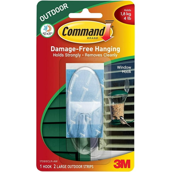 Command Outdoor Large Window Hook, Clear, 6-Pack