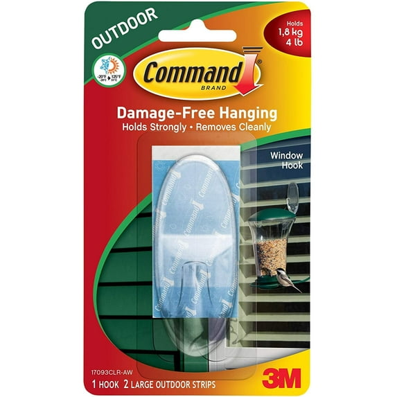 Command Outdoor Large Window Hook, Clear, 6-Pack