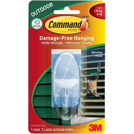 Command Outdoor Large Window Hook KZN1V, Clear, 3-Pack
