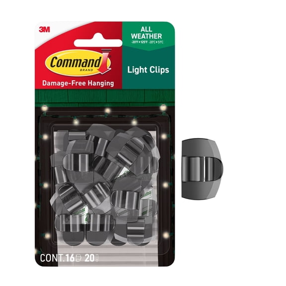 Command Outdoor Light Clips, Black, Hang Lights, 16 Clips and 20 Strips