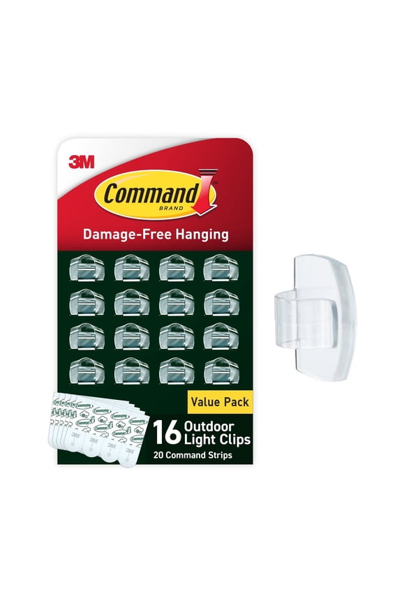 Outdoor Light Clips, Clear, Hang Lights, 16 Clips and 20 Strips, Holiday Decorations