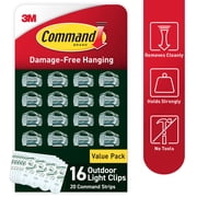 Command Outdoor Light Clips, Clear, Hang Lights, 16 Clips and 20 Strips, Holiday Decorations