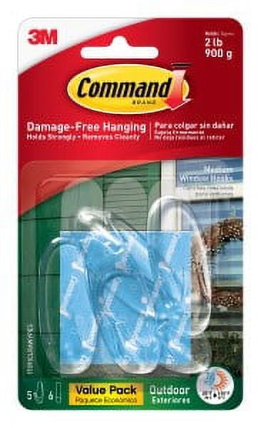 Command Outdoor Medium Clear Window Hooks with Clear Strips Value Pack 17091CLRAWVPES, 5 Hooks, 6 Strips