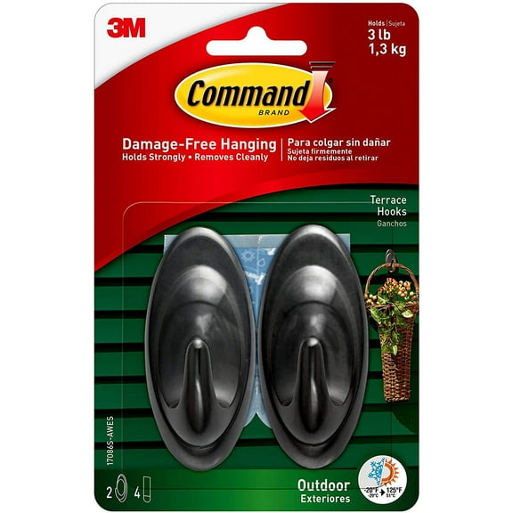 Command Outdoor Medium Slate Terrace Hooks with Foam Strips 17086S-AWES