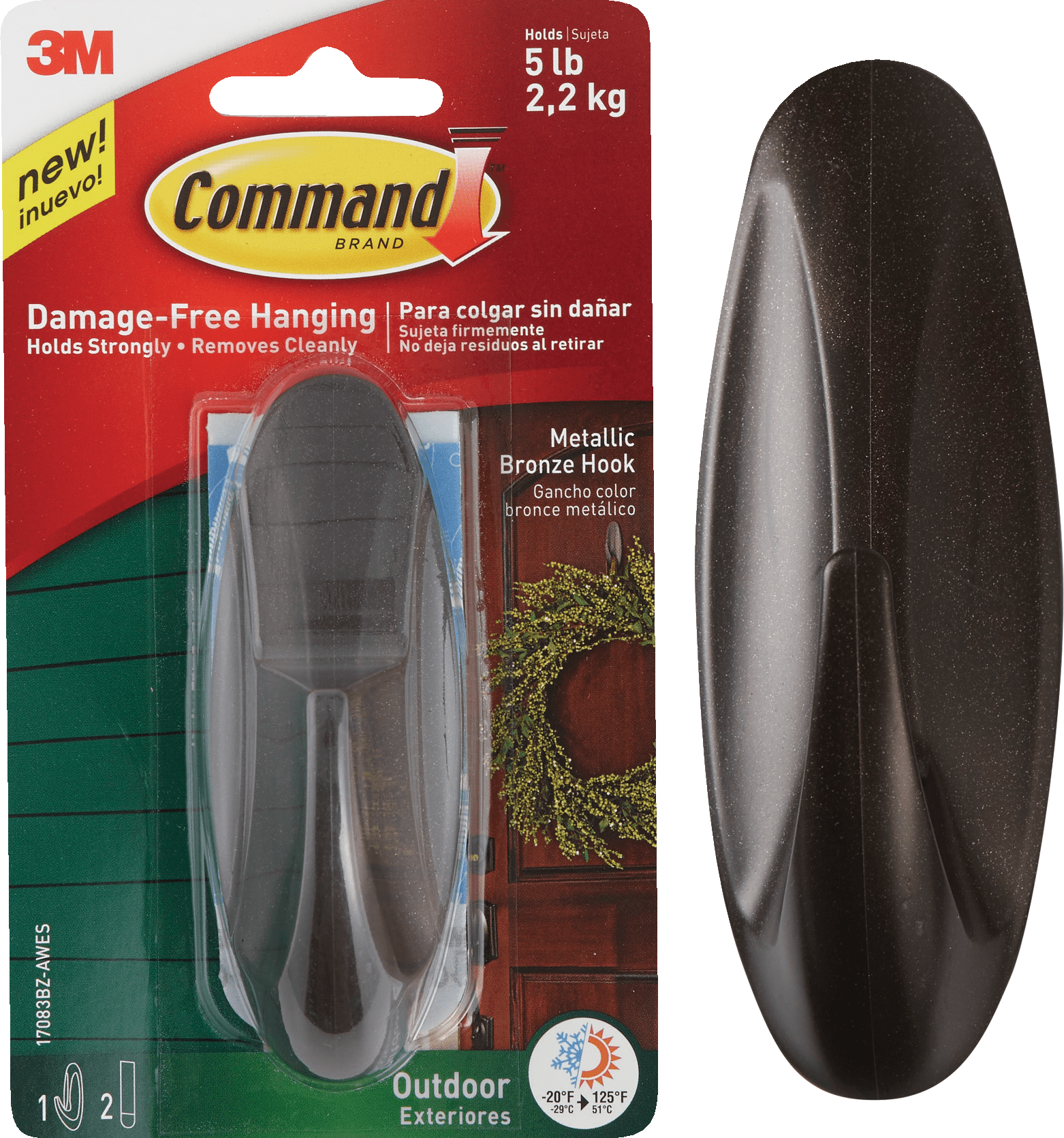 Command Outdoor Metallic Bronze Hook - Pack of 2 — Residential Use, Standard Application