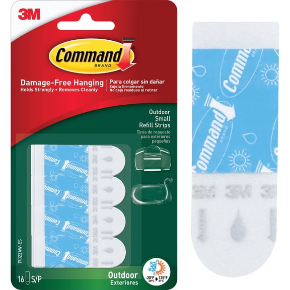Command Outdoor Refill Strips Small White 16 Strips
