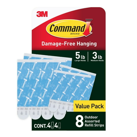 Command Outdoor Refill Strips Variety Pack [Removable]: 4 Medium and 4 Large Strips White