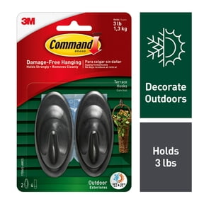 Command Outdoor Slate Terrace Hooks, Medium, 2 Hooks, 4 Strips/Pack