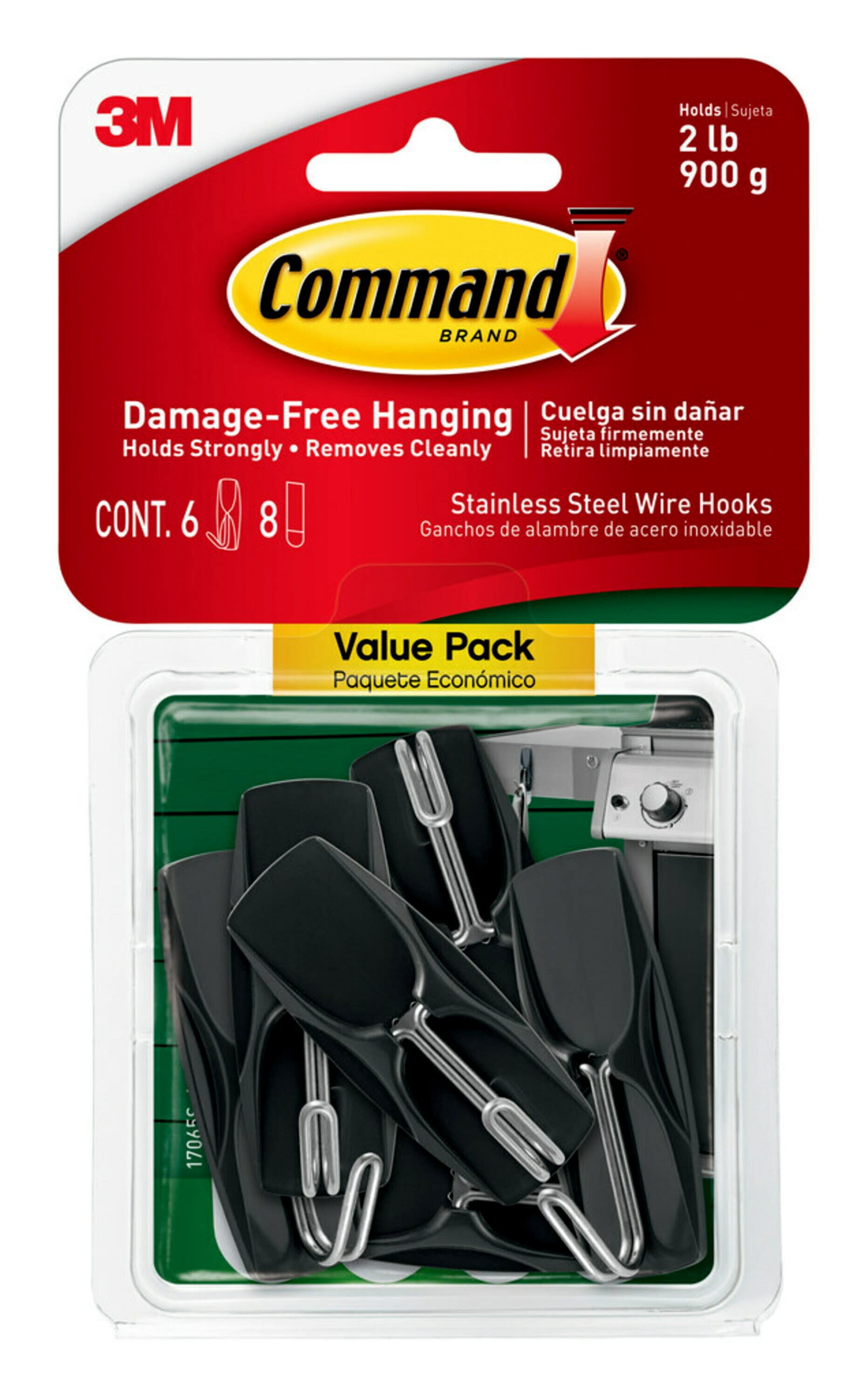 Command Outdoor Stainless Steel Wire Hooks Value Pack 17065S-6AWES, 6 hooks,  8 strips 