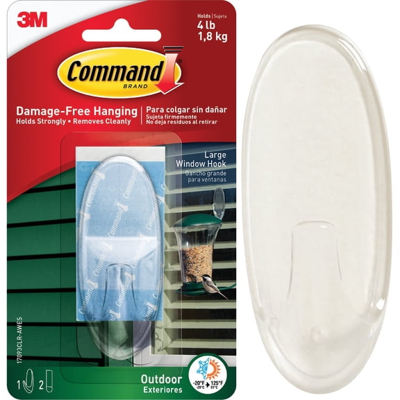 Command Outdoor Window Hook XR74B, Large, Clear, 2-Hook