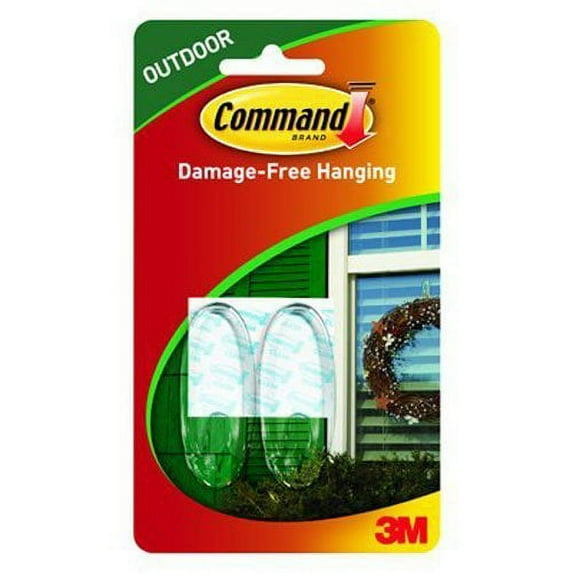 3M Command Outdoor Medium Clear Window Hook - Adhesive, Exterior Use - 12 Hooks, Clear