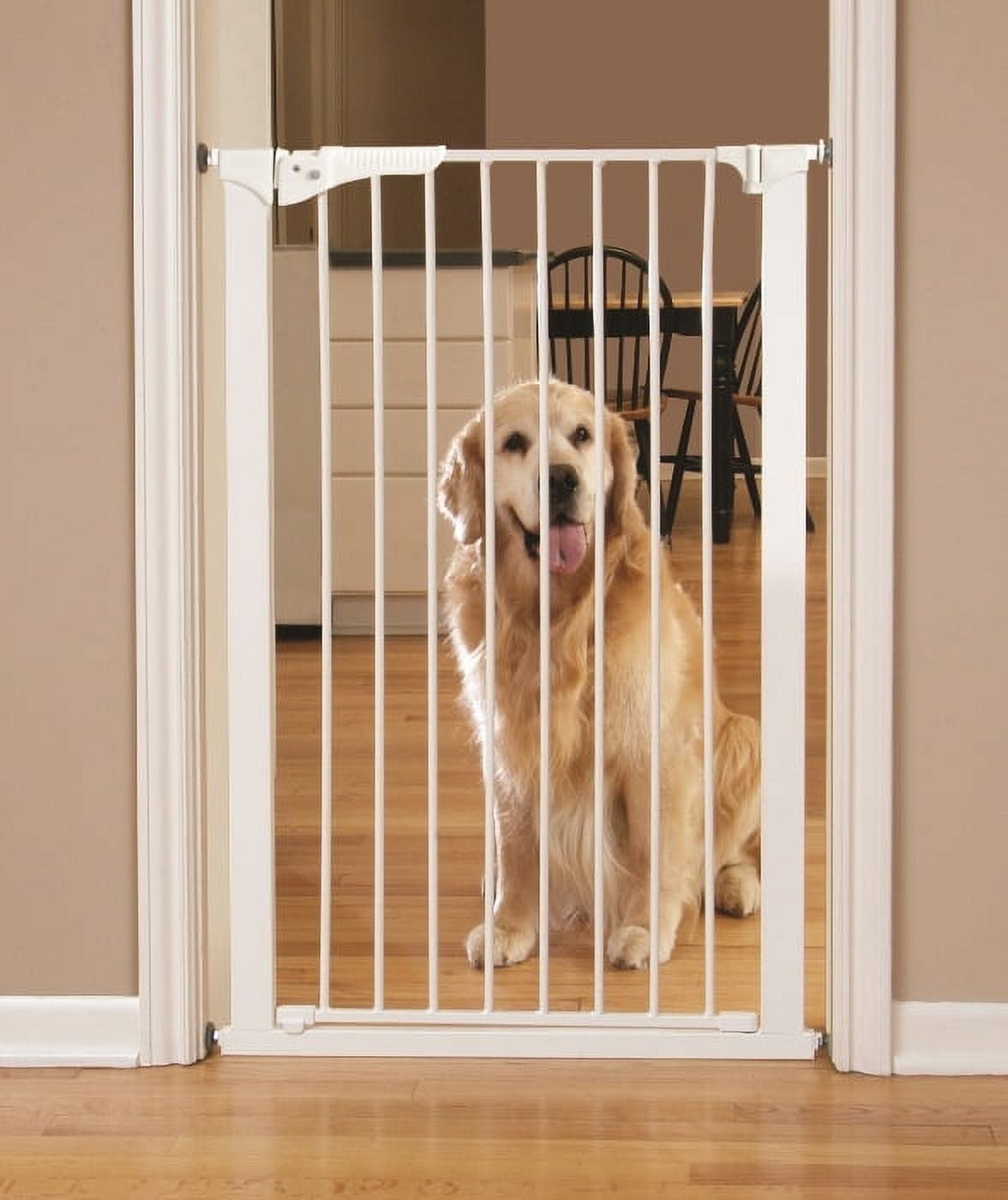 Tall White Metal Pressure Mounted Pet Gate