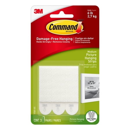 Command Picture Hanging Removable Interlocking Fasteners, 5/8" x 2 3/4", Set of 3 - MMM17201OF