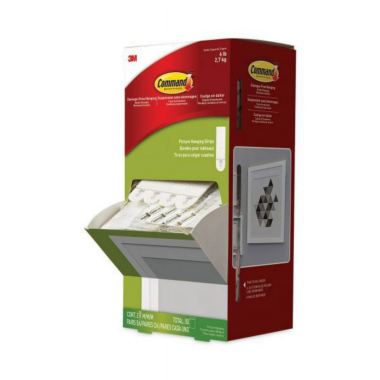 Picture Hanging Strips, Cabinet Pack, Removable, Holds Up to 6 lbs per Pair, 0.75 x 2.75, White, 4/Set, 50 Sets/Carton Picture Hanging Strips, Cabinet Pack, Removable, Holds Up to 6 lbs per Pair, 0.75 x 2.75, White, 4/Set, 50 Sets/Carton
