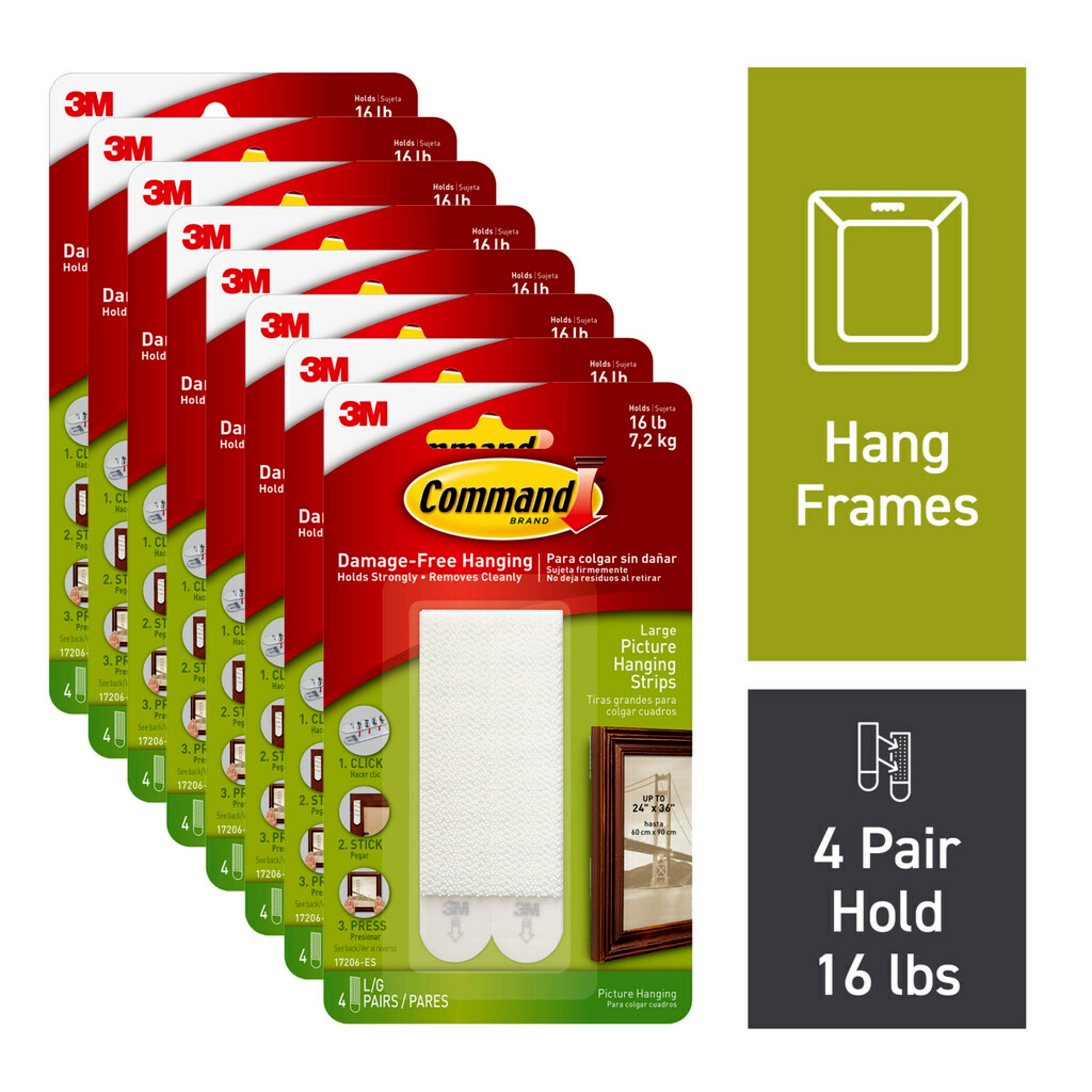Command Picture Hanging Strips, Removable, Holds Up to 4 lbs per Pair,  Large, 0.63 x 3.63, White, 20 Pairs/Pack