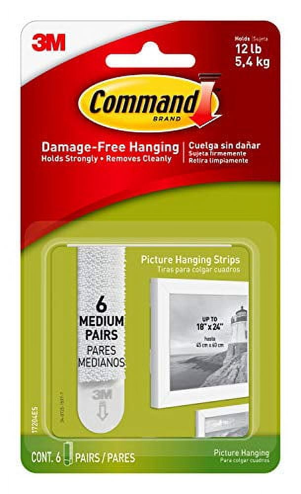 Command Picture Hanging Strips, Medium, White, Indoor Use, 6-Pairs, Holds  up to 12 lbs 