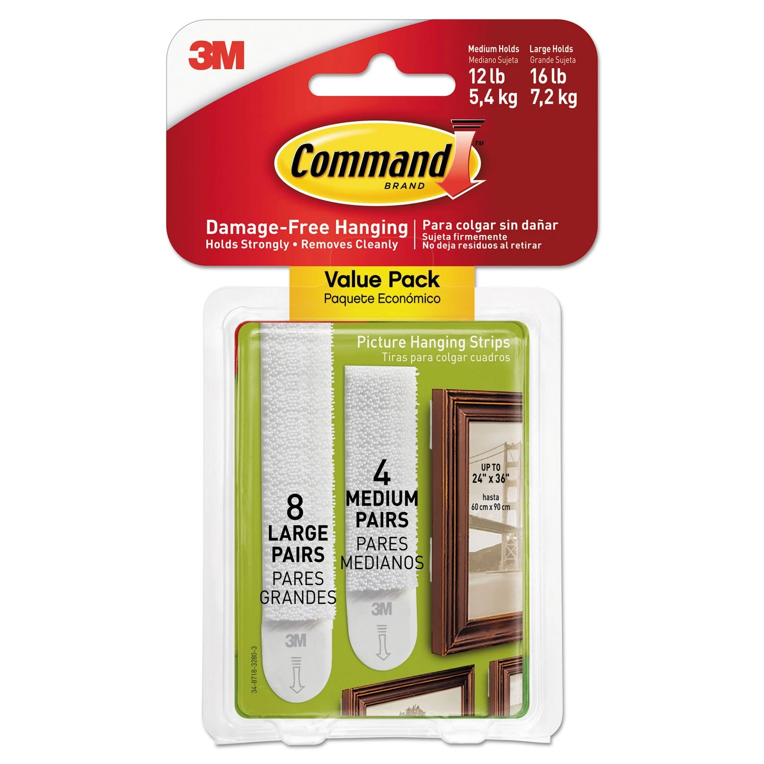 Command Picture Hanging Strips Removable Holds Up To 16 Lb White 24/Pk 17209Es