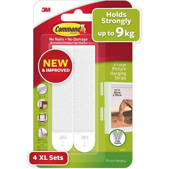 Command Picture Hanging Strips X-Large - Heavy-Duty Removable - 4 Strip Sets, White