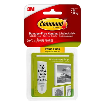 Command Picture Hanging Strips, Small, White, 16 Pairs