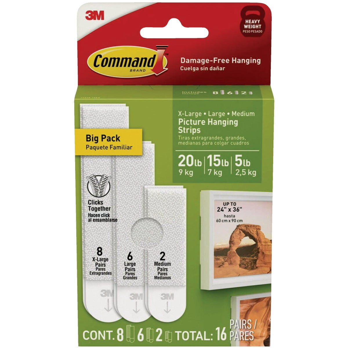 Command Picture Hanging Strips Variety Pack - Damage Free, Easy Installation - 16 Pairs, White