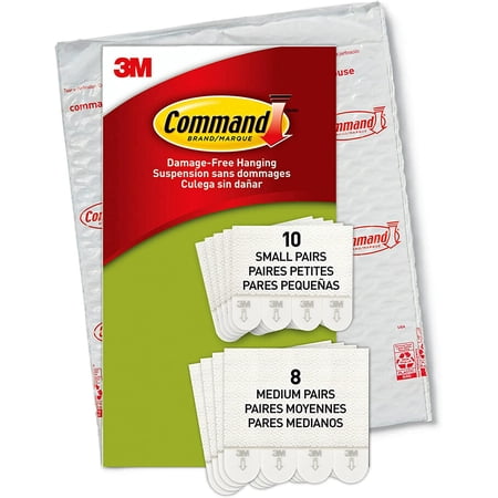 Command Picture Hanging Strips Variety Pack, Damage Free Hanging Picture Hangers, No Tools Wall Hanging Strips for Living Spaces, White, 10 Small Pairs and 8 Medium Pairs(36 Strips)