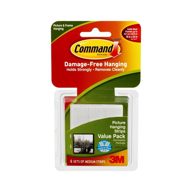Command Picture Hanging Strips, White, Medium, 6 Sets of Strips/Pack