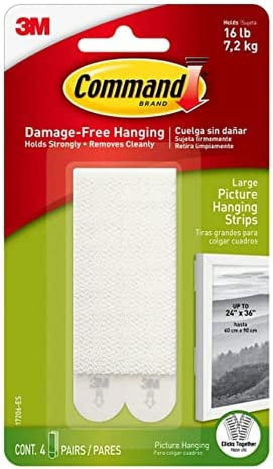 Command Picture and Frame Hanging Strips Heavy Duty, Large, White, Holds 16  lbs, 4-Pairs (17206-ES) 