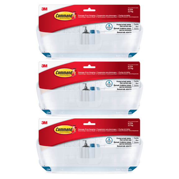 Command Plastic Shower Caddy: 11.5 in. x 4.8 in. x 4.7 in. (Clear Frosted) [3-pack] BATH11-ESF