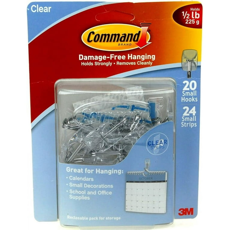 Small Wire Hooks, Small, Plastic/Metal, Clear, 0.5 lb Capacity, Clear, 15 Hooks and 20 Strips/Pack Small Wire Hooks, Small, Plastic/Metal, Clear, 0.5 lb Capacity, Clear, 15 Hooks and 20 Strips/Pack
