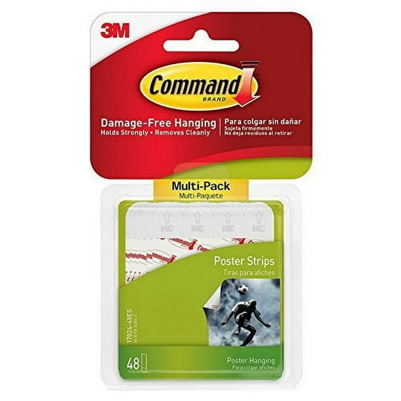 3M Command Poster Hanging Strips, Small - Damage Free Adhesive - 48 Strips, Pack of 18