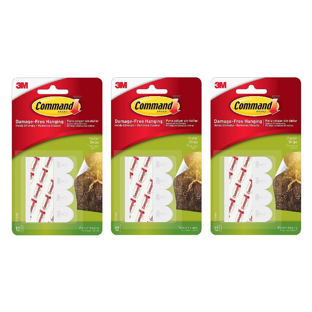 Command Poster Strips Hanging Strips 3M 17024 Damage Free Strong Hold 12  Strips White, 3-Pack 