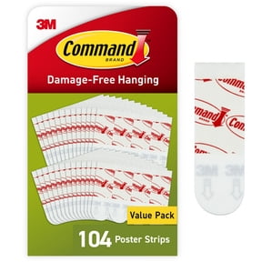 Command Poster Strips, White, Damage-Free Hanging Poster Hangers, 104 Command Strips