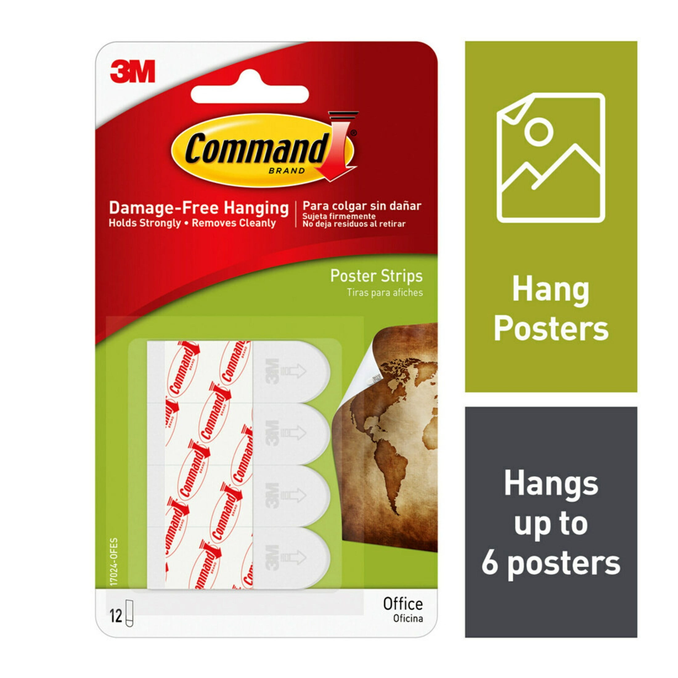 Command Poster Strips, White, Damage Free Decorating, 12 Command Strips