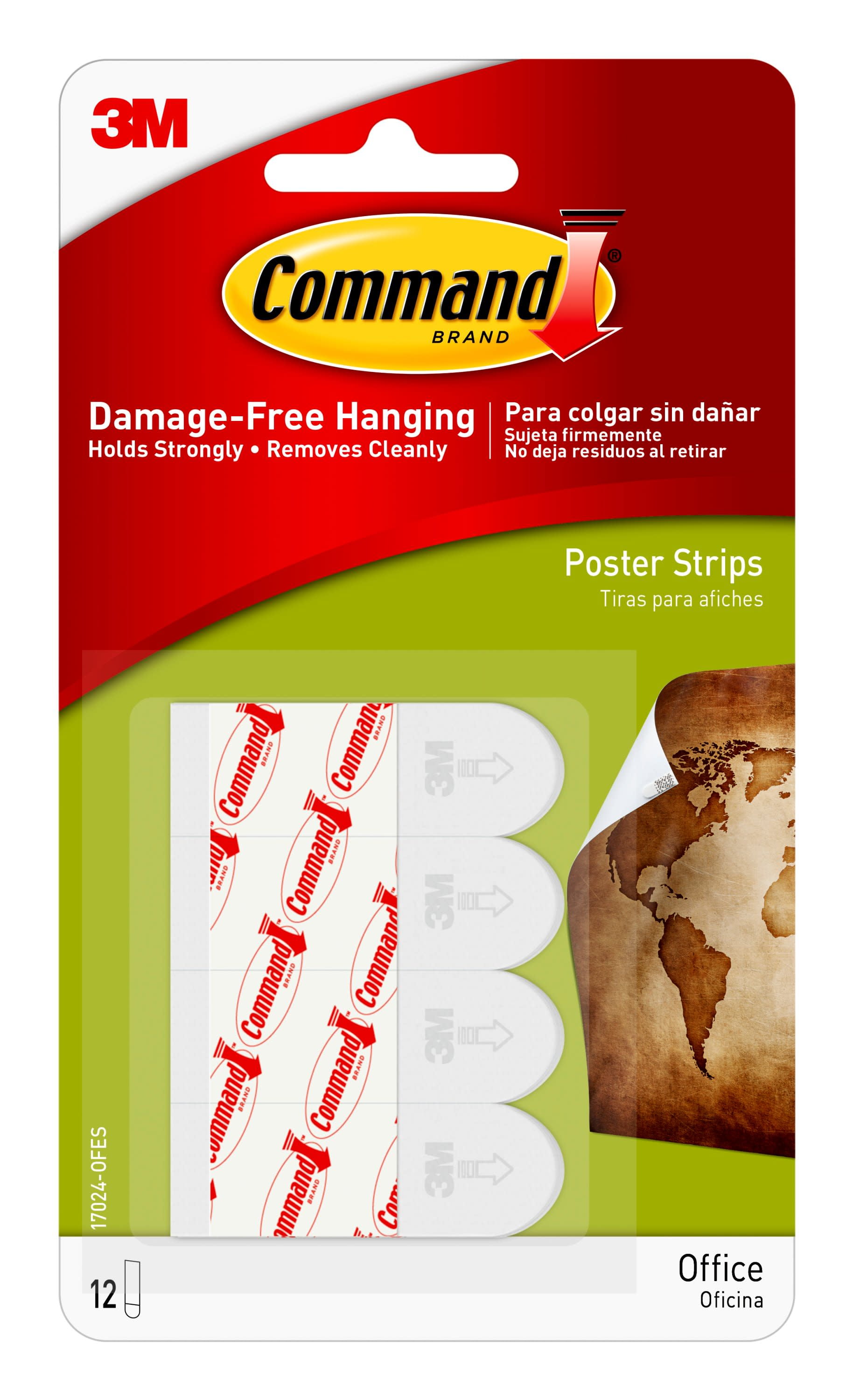 Command Poster Strips, White, Damage Free Decorating, 12 Command Strips