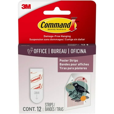 Command Poster Strips, White, Damage Free Decorating, 12 Command Strips
