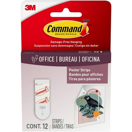 Command Poster Strips, White, Damage-Free Hanging Poster Hangers, 12 Command Strips